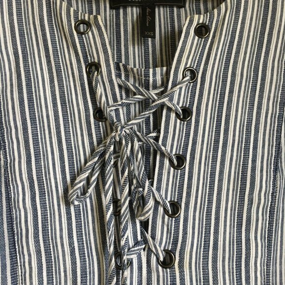 BCBGmaxazria Blue and White Striped Bell Sleeve Cotton Dress - Picture 9 of 16